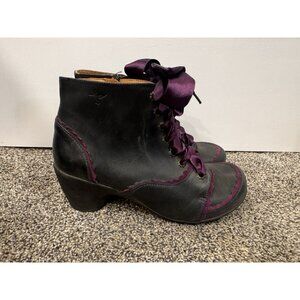 Portfino Black Purple Lace Up Victorian Ankle Boots Heels Size 39